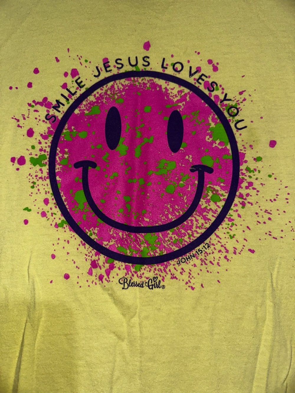 Kids Yellow Graphic Smiley Tee - Jesus Loves You - Picture 2 of 3